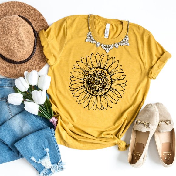 Bella Canvas Tops - HP 🎉 Sunflower Graphic T shirt Mustard Yellow NEW